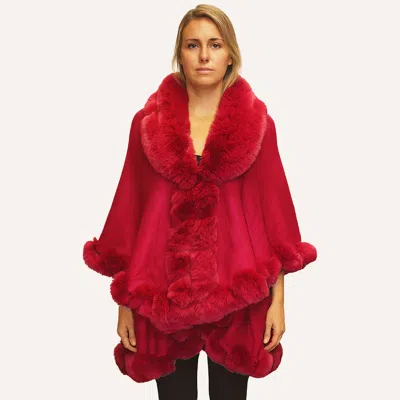Truedames Elegant Faux Fur Trim Cape Poncho In Pink