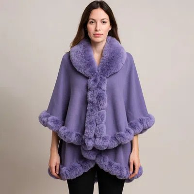 Truedames Elegant Faux Fur Trim Cape Poncho In Purple