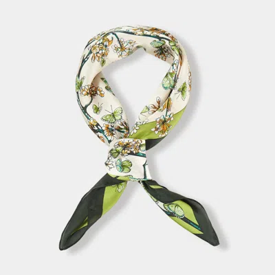Truedames Elegant Floral Branch Butterfly Pattern Printed Square Silky Satin Bandana Scarf In Multi