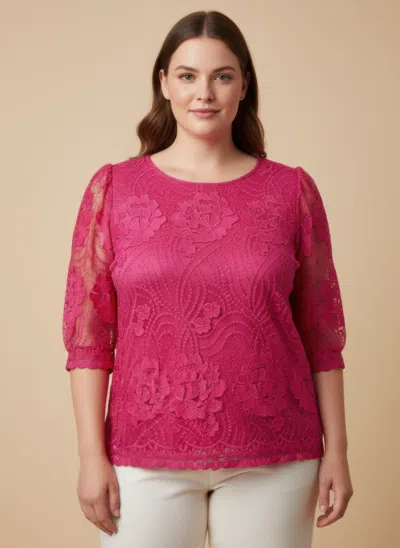 Truedames Elegant Floral Lace Sleeve Blouse In Pink