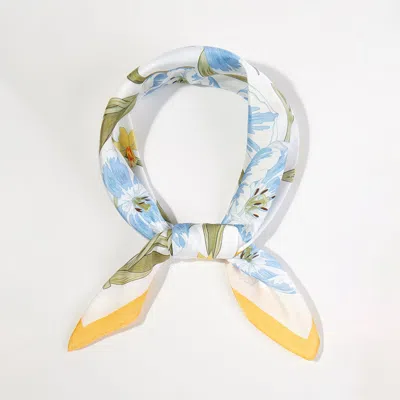 Truedames Elegant Floral Pattern Printed Square Silky Satin Bandana Scarf In White