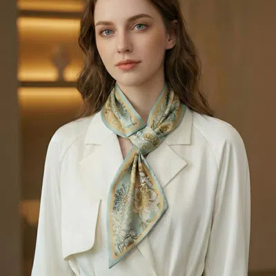 Truedames Elegant Floral Pattern Printed Square Silky Satin Scarf In Gray