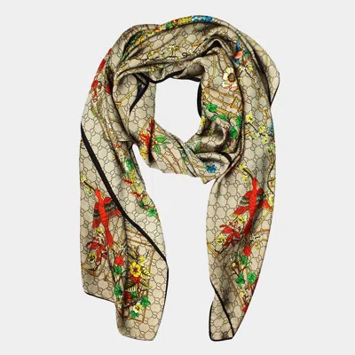 Truedames Elegant Floral Print Printed Oblong Silky Satin Scarf Shaw In Green