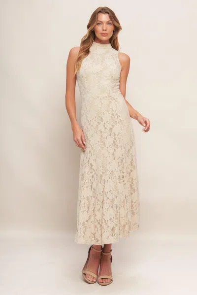 Truedames Elegant Floral Stretch Lace Midi Dress In Sand