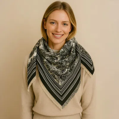 Truedames Elegant Floral Stripe Pattern Printed Square Scarf In Black