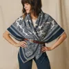 Truedames Elegant Floral Stripe Pattern Printed Square Scarf In Blue