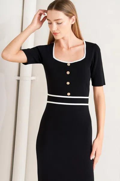 Truedames Elegant Frame Sweater Knit Midi Dress In Black