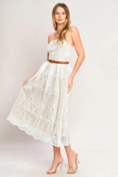 Truedames Elegant Garden Woven Lace Midi Dress In White