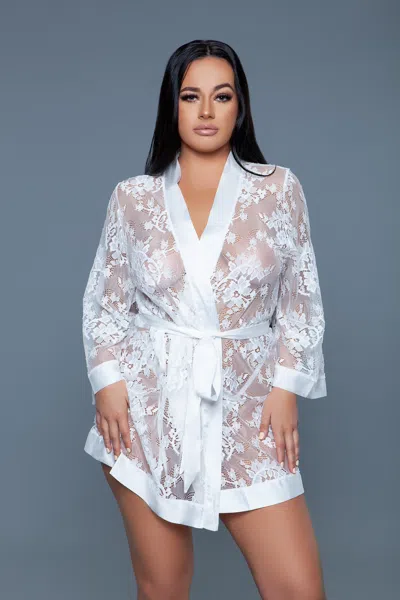 Truedames Elegant Lace & Satin Tie-front Robe In White