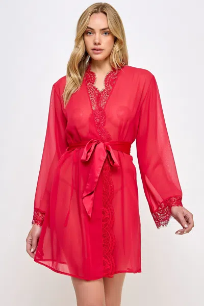 Truedames Elegant Lace-trimmed Chiffon Wrap Robe In Gold