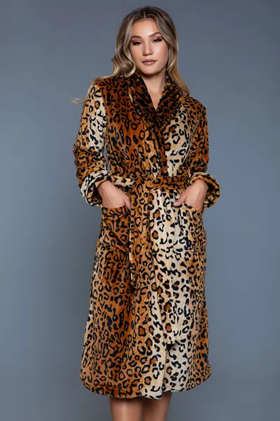 Truedames Elegant Leopard Plush Wrap Robe In Animal Print