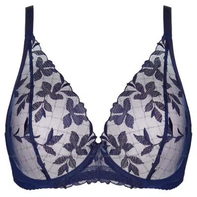 Truedames Elegant Mesh Plunge Bra In Blue