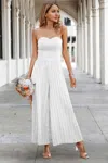 Truedames Elegant Off Shoulder Pleated High Waist Jumpsuit In White