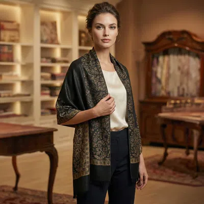 Truedames Elegant Pashmina Feel Floral Pattern Wrap Scarf In Black
