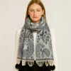 Truedames Elegant Patterned Pom Tassel Accent Winter Scarf In Gray