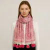 Truedames Elegant Patterned Pom Tassel Accent Winter Scarf In Pink