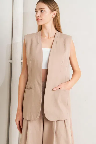 Truedames Elegant Pleat Woven Midi Vest In Brown