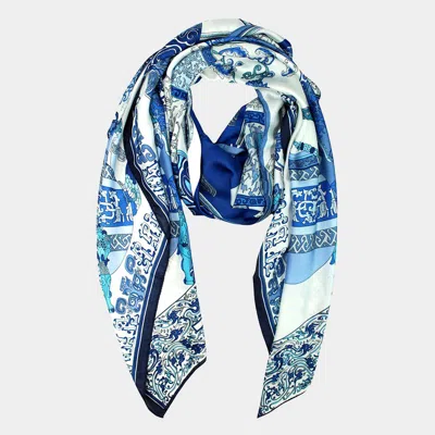 Truedames Elegant Porcelain Inspired Pattern Printed Oblong Silky Satin Scarf Shawl In Multi