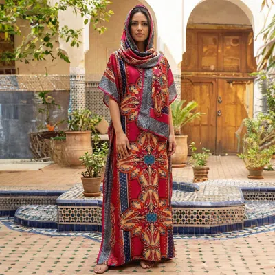 Truedames Elegant Print Resort Silky Kaftan Maxi Dress 35" X 72" In Multi