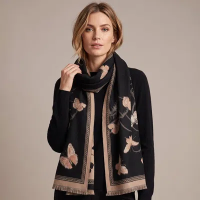 Truedames Elegant Reversible Butterfly Pattern Print Wrap Scarf In Black