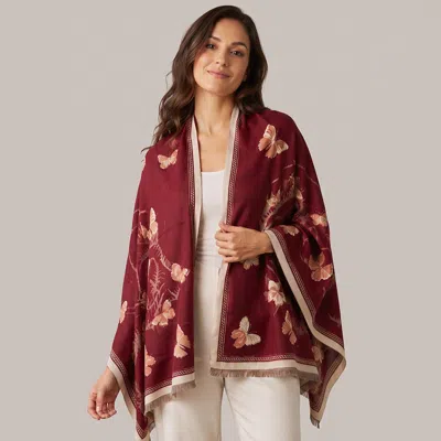 Truedames Elegant Reversible Butterfly Pattern Print Wrap Scarf In Red