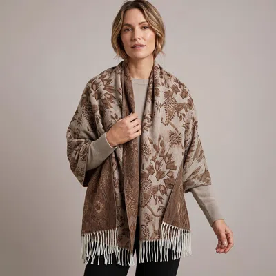 Truedames Elegant Reversible Floral Paisley Pattern Print Fringe Wrap Scarf In Brown