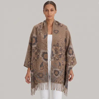 Truedames Elegant Reversible Floral Paisley Pattern Print Fringe Wrap Scarf In Brown