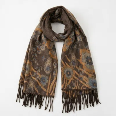 Truedames Elegant Reversible Floral Paisley Pattern Print Fringe Wrap Scarf In Brown