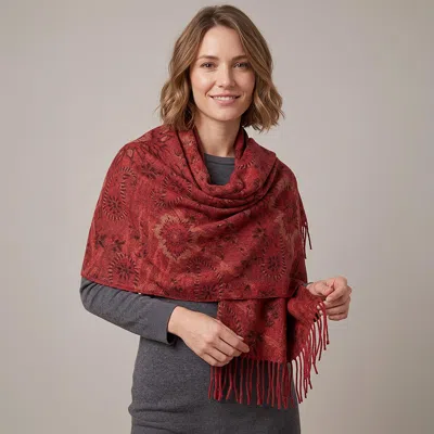Truedames Elegant Reversible Floral Paisley Pattern Print Fringe Wrap Scarf In Red