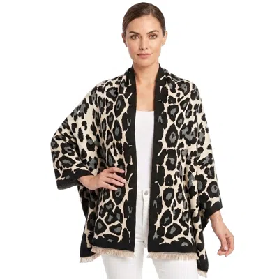 Truedames Elegant Reversible Leopard Pattern Print Wrap Scarf In Black