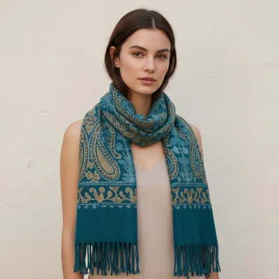 Truedames Elegant Reversible Paisley Pattern Print Fringe Shawl Wrap Scarf In Blue