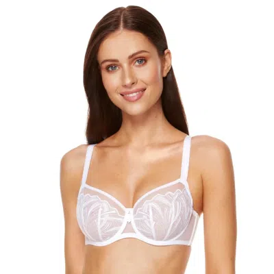 Truedames Elegant Sheer Mesh Balconette Bra In White