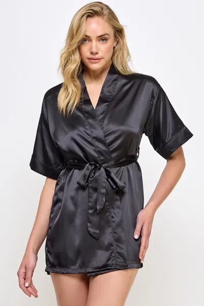 Truedames Elegant Short Satin Lounge Robe In Black