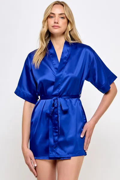 Truedames Elegant Short Satin Lounge Robe In Blue