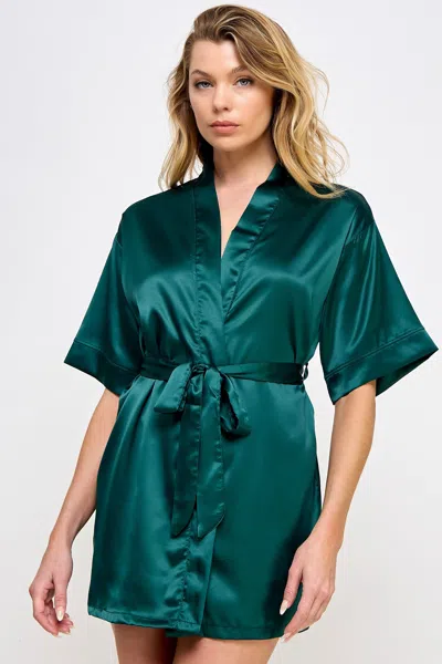 Truedames Elegant Short Satin Lounge Robe In Green