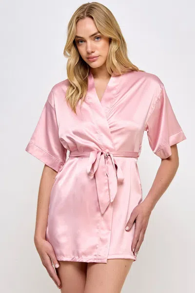 Truedames Elegant Short Satin Lounge Robe In Pink