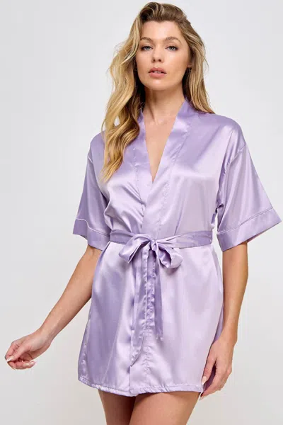 Truedames Elegant Short Satin Lounge Robe In Purple