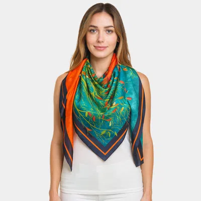 Truedames Elegant Silk Botanical Large Square Scarf In Blue