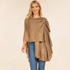 Truedames Elegant Solid Drape Wrap Poncho In Brown