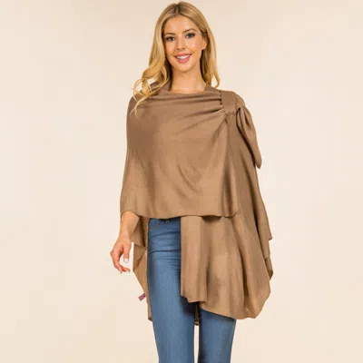 Truedames Elegant Solid Drape Wrap Poncho In Brown