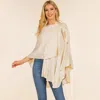 Truedames Elegant Solid Drape Wrap Poncho In Neutral