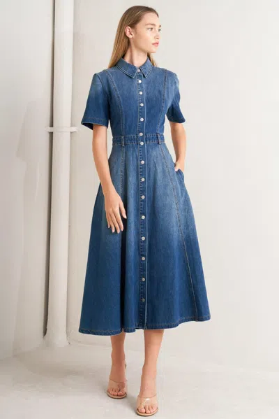 Truedames Elegant Touch Denim Midi Dress In Blue