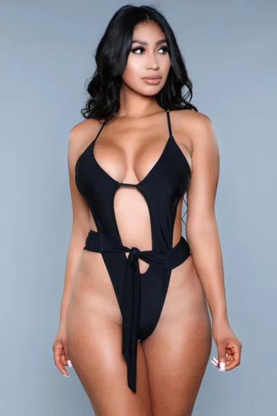 Truedames Elegant Trinity Swimsuit With Adjustable Straps And Waist Tie In Black