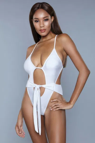 Truedames Elegant Trinity Swimsuit With Adjustable Straps And Waist Tie In White