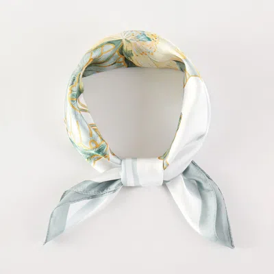Truedames Elegant Water Lily Lotus Printed Square Silky Satin Bandana Scarf In Gray