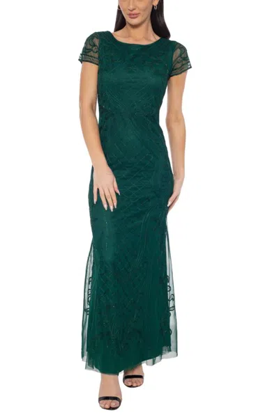 Truedames Embellished Bateau Neckline Short Sheer Cap Sleeves Zipper Closure Mermaid Gown Dress In Green