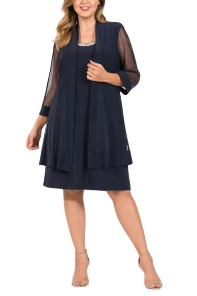 Truedames Embellished Panel Jacket Dress (plus Size) In Blue