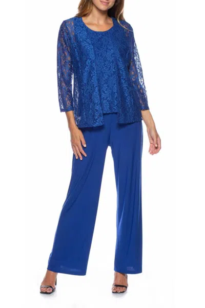Truedames Embellished Scoop Neck Sleeveless Top Elastic Waist Ity Pants With Matching 3/4 Sleeve Jacket (3pc S In Blue