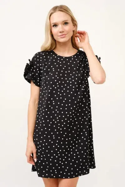 Truedames Embellished Sleeve Polka Dots Shift Dress In Black