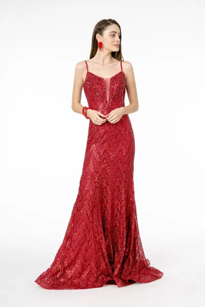 Truedames Embellished Spaghetti Straps Long Formal Gown In Red
